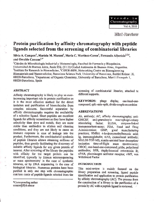 (PDF) Protein purification by affinity chromatography with peptide ...
