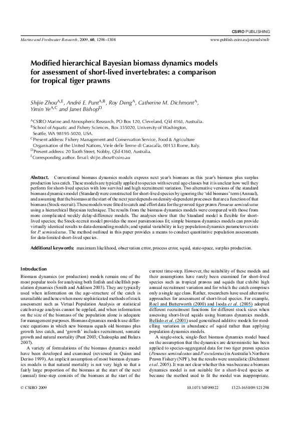 (PDF) Modified hierarchical Bayesian biomass dynamics models for ...