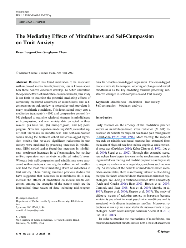 (PDF) The Mediating Effects of Mindfulness and Self-Compassion on Trait ...