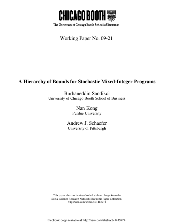 (PDF) A hierarchy of bounds for stochastic mixedinteger programs Nan
