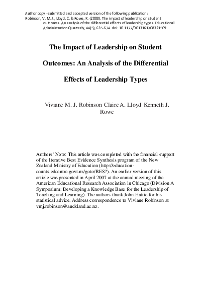 (PDF) The Impact of Leadership on Student Outcomes: An Analysis of the ...