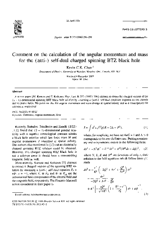 (PDF) Comment on the calculation of the angular momentum and mass for ...