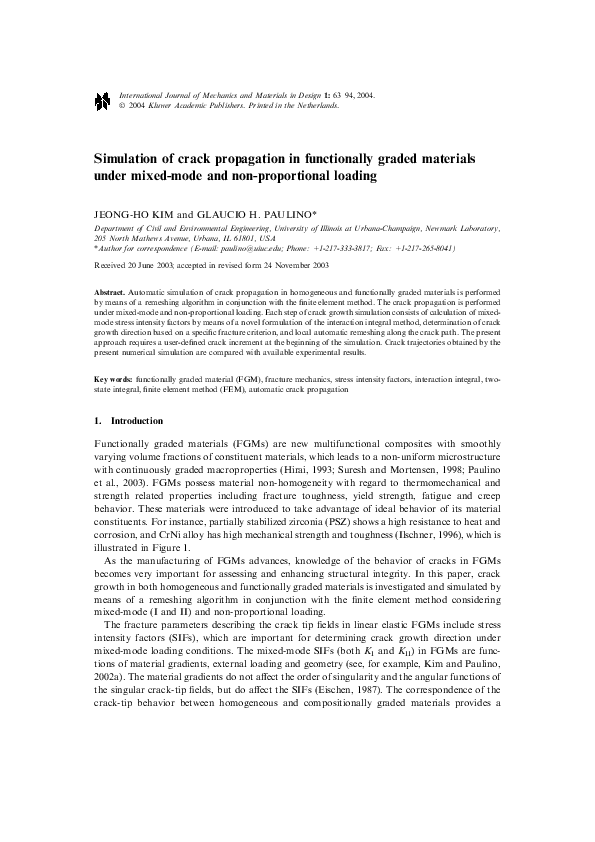 (PDF) Simulation of crack propagation in functionally graded materials ...