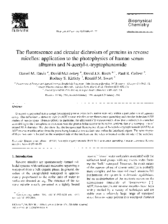(PDF) The fluorescence and circular dichroism of proteins in reverse ...