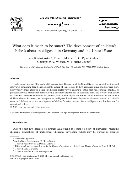 (PDF) What does it mean to be smart? The development of children's ...