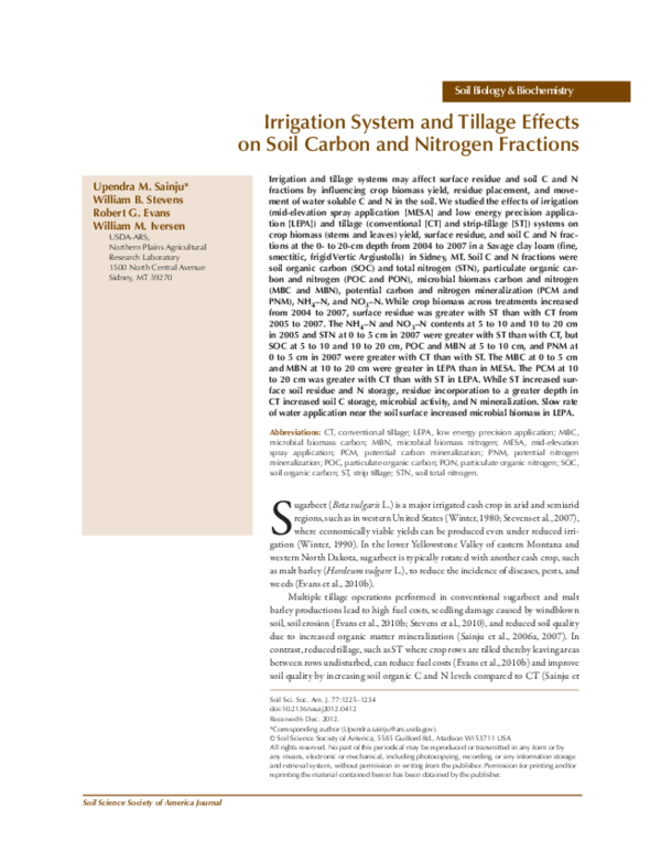 (PDF) Irrigation System and Tillage Effects on Soil Carbon and Nitrogen ...