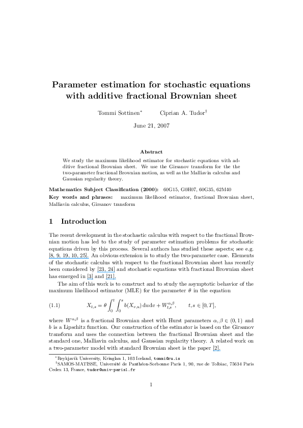 (PDF) Parameter estimation for stochastic equations with additive ...