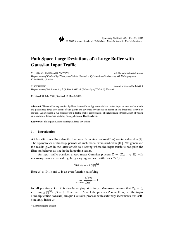 (PDF) Path space large deviations of a large buffer with Gaussian input