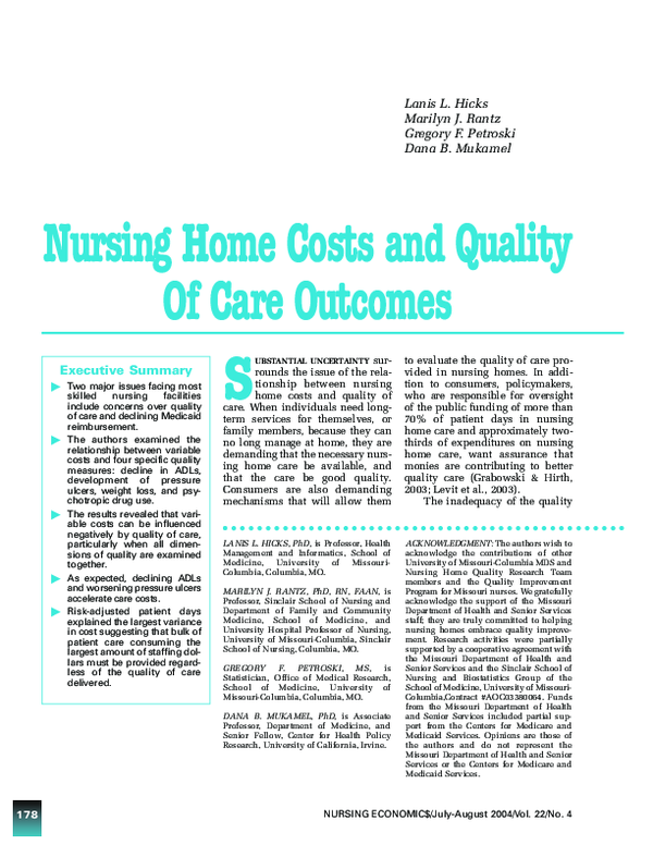 (PDF) Nursing home costs and quality of care Lanis L Hicks