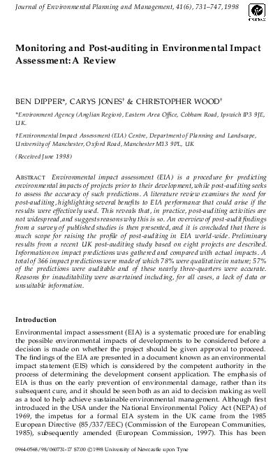 PDF) Monitoring and Post-auditing in Environmental Impact 