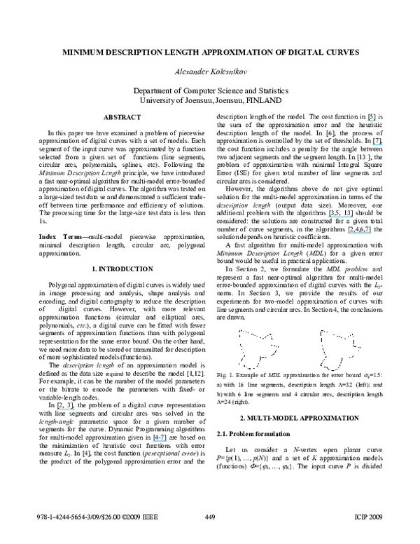 (PDF) Minimum Description Length approximation of digital curves Alexander Kolesnikov