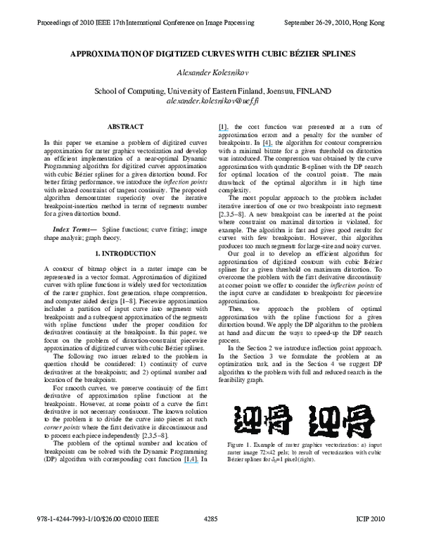 (PDF) Approximation of digitized curves with cubic Bezier splines Alexander Kolesnikov