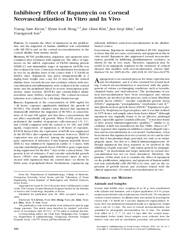(PDF) Inhibitory Effect of Rapamycin on Corneal Neovascularization In ...