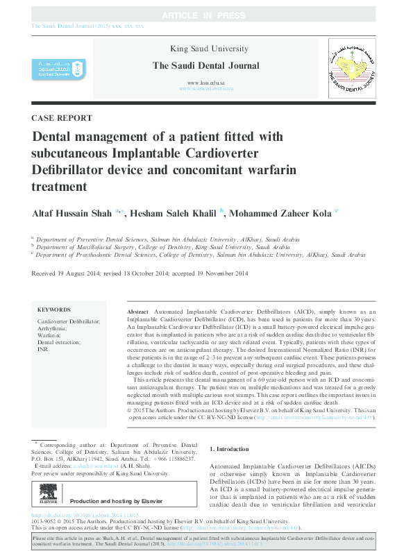 (PDF) Dental management of a patient fitted with Subcutaneous ...