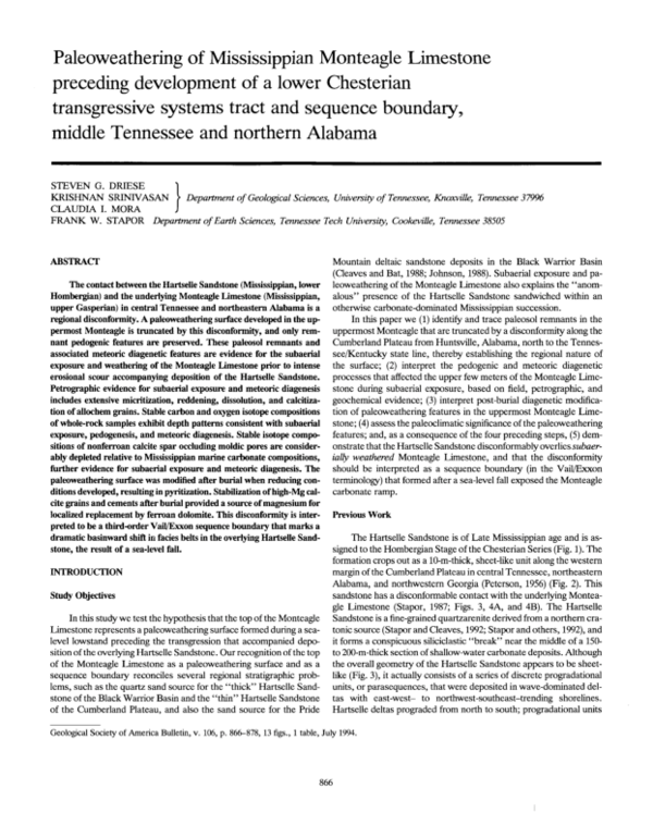 (PDF) Paleoweathering of Mississippian Monteagle Limestone preceding