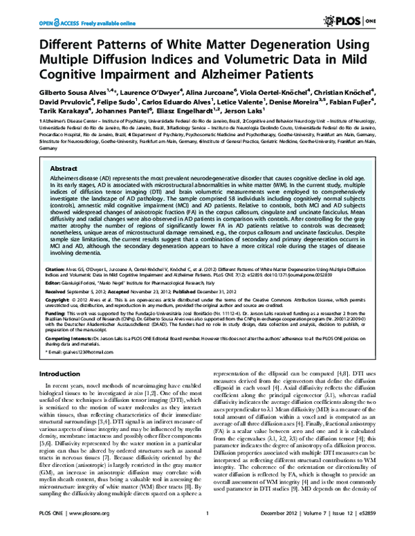 (PDF) Different Patterns of White Matter Degeneration Using Multiple ...