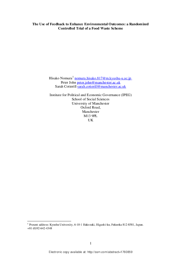 (PDF) The use of feedback to enhance environmental outcomes: a ...