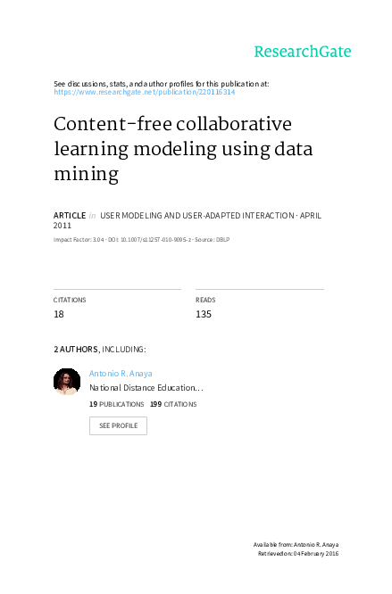 (PDF) Content-free collaborative learning modeling using data mining