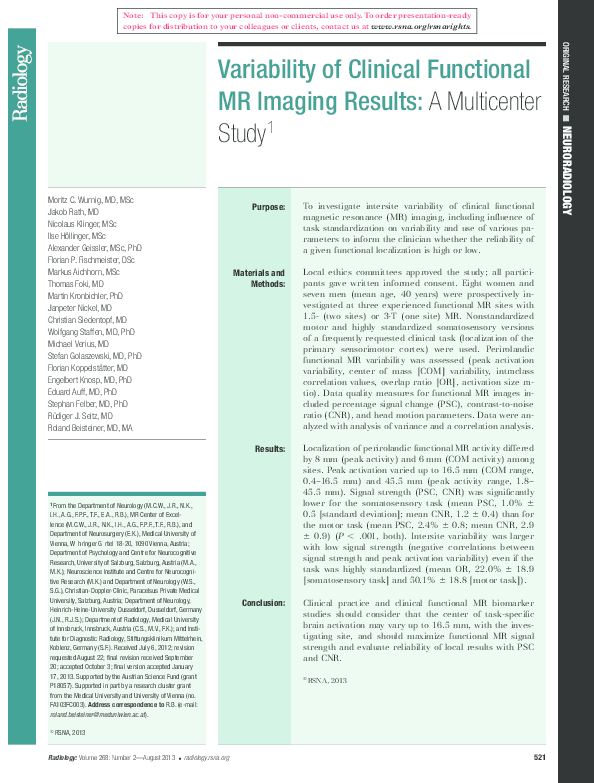 (PDF) Variability of Clinical Functional MR Imaging Results: A ...