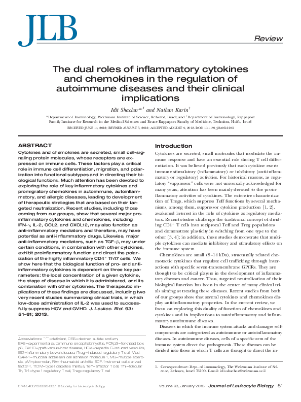 (PDF) The dual roles of inflammatory cytokines and chemokines in the ...