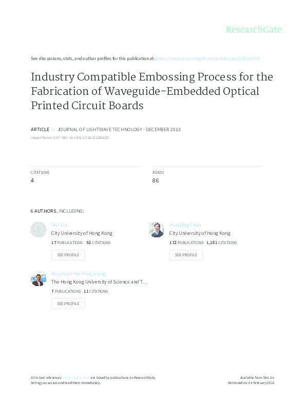 (PDF) Industry Compatible Embossing Process for the Fabrication of ...