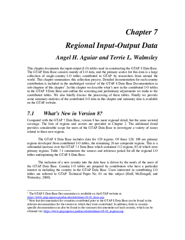(PDF) Chapter 7 Regional Input-Output Data
