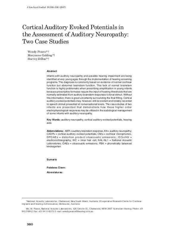 (PDF) Cortical Auditory Evoked Potentials in the Assessment of Auditory ...