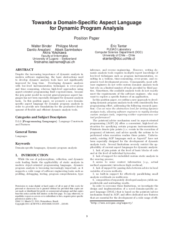 (PDF) Towards a domain-specific aspect language for dynamic program ...