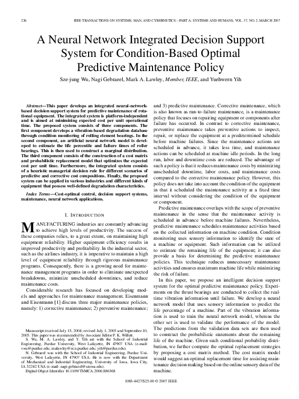 (PDF) A Neural Network Integrated Decision Support System for Condition ...