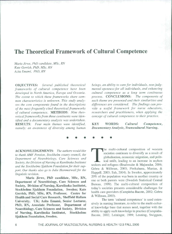 (PDF) The Theoretical Framework of Cultural Competence