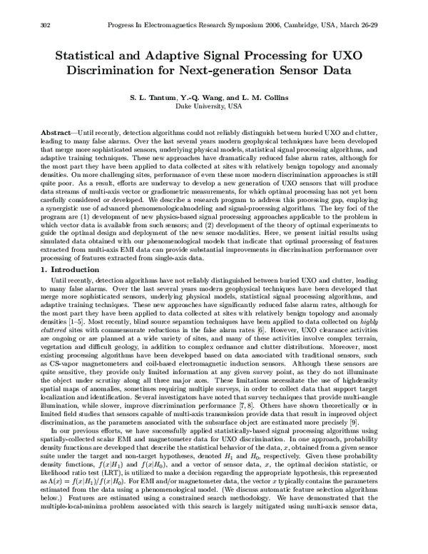 Statistical and adaptive signal processing for UXO discrimination for ...