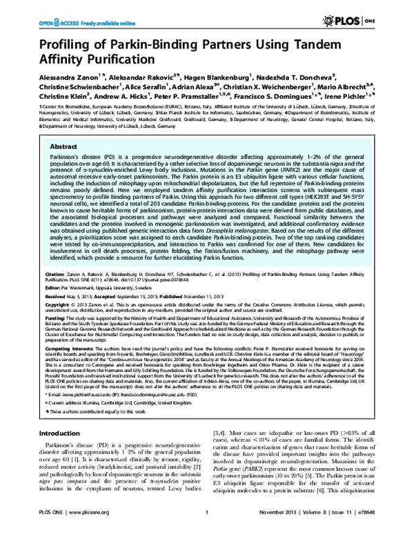 (PDF) Profiling of Parkin-Binding Partners Using Tandem Affinity ...