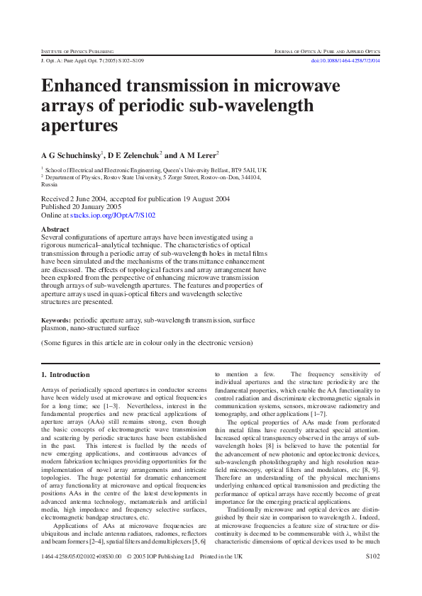 (PDF) Enhanced transmission in microwave arrays of periodic sub ...