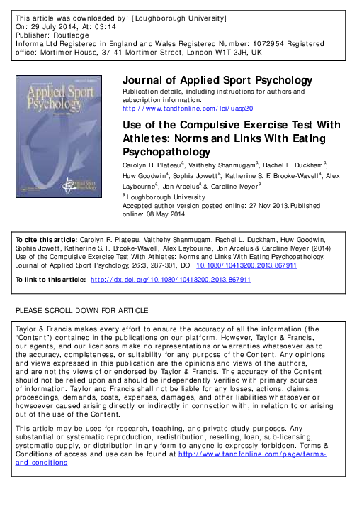 (PDF) Use of the Compulsive Exercise Test with Athletes: Norms and ...