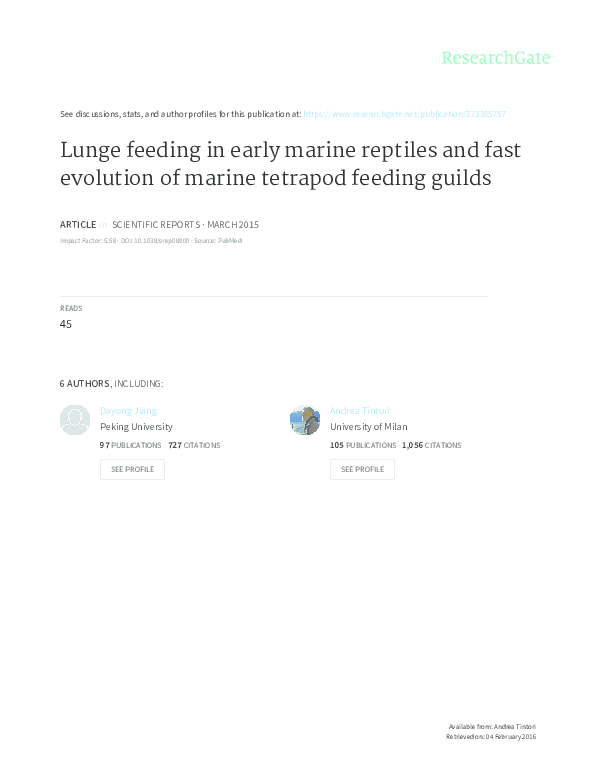 (PDF) Lunge feeding in early marine reptiles and fast evolution of