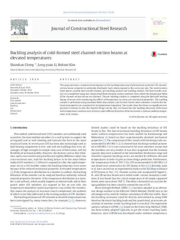 (PDF) Buckling analysis of cold-formed steel channel-section beams at ...