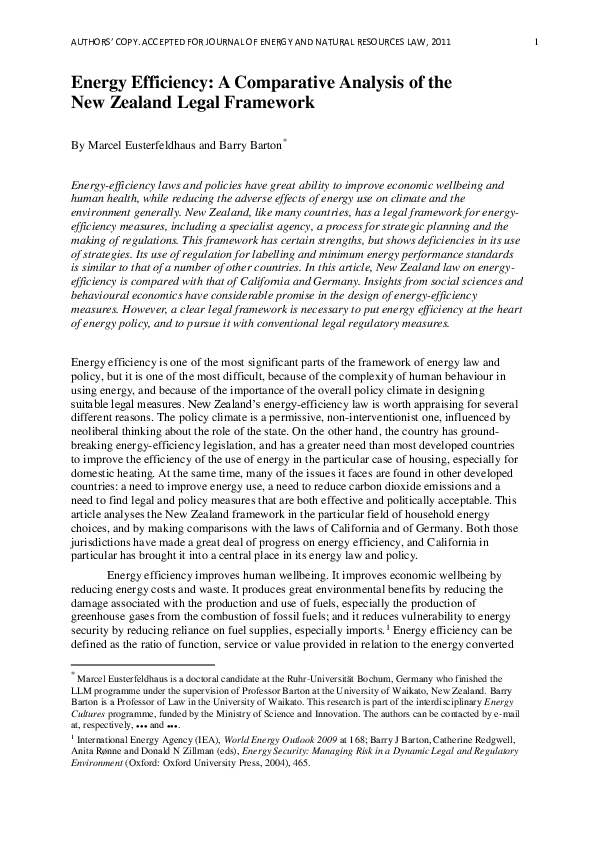 (PDF) Energy Efficiency: A Comparative Analysis of the New Zealand ...