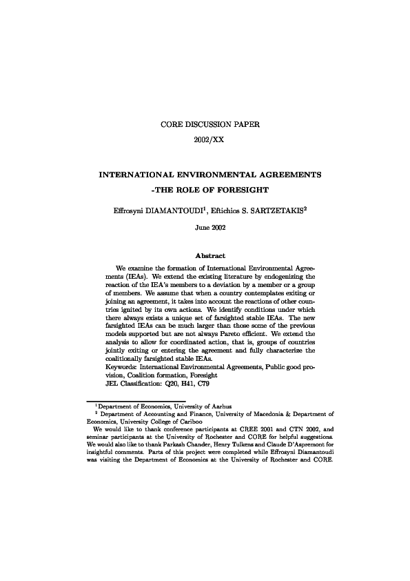 (PDF) International Environmental Agreements The Role of Foresight