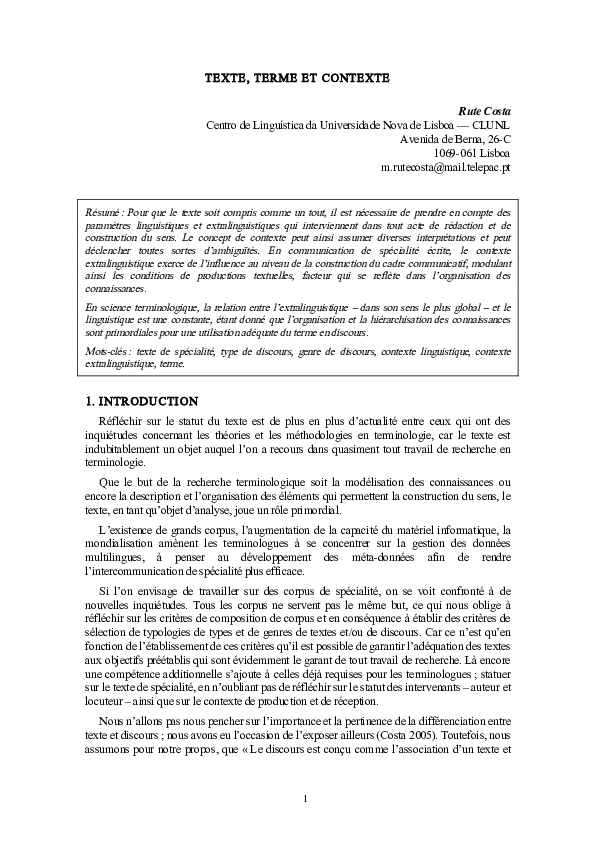 Pdf Texte Terme Et Contexte Rute Costa Academia Edu