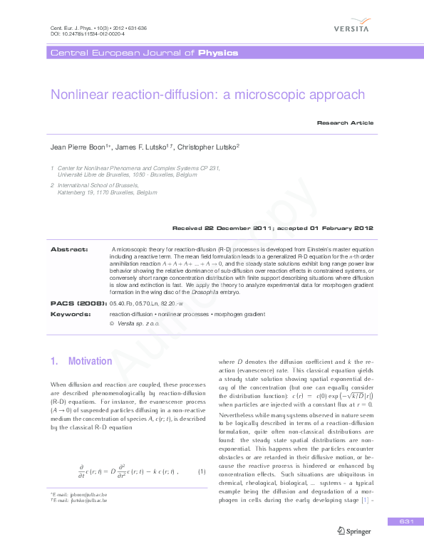 (PDF) Nonlinear reaction-diffusion: A microscopic approach