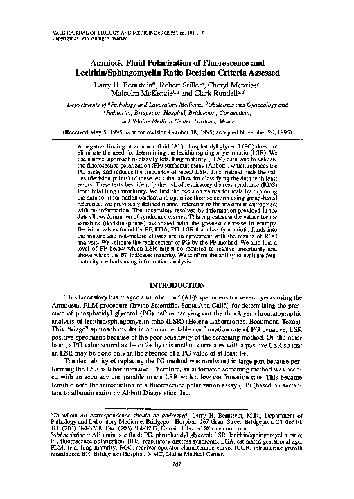 (PDF) Amniotic fluid polarization of fluorescence and lecithin