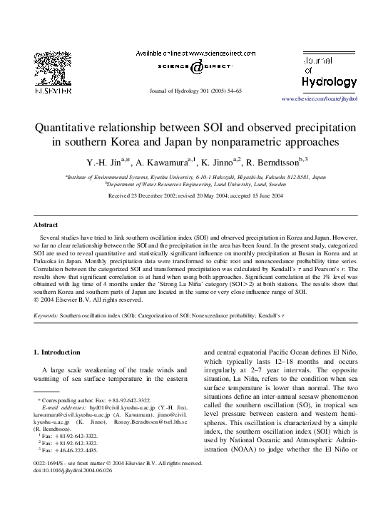 (PDF) Quantitative relationship between SOI and observed precipitation ...