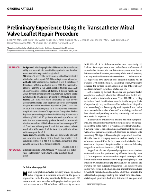 (PDF) Preliminary experience using the transcatheter mitral valve ...