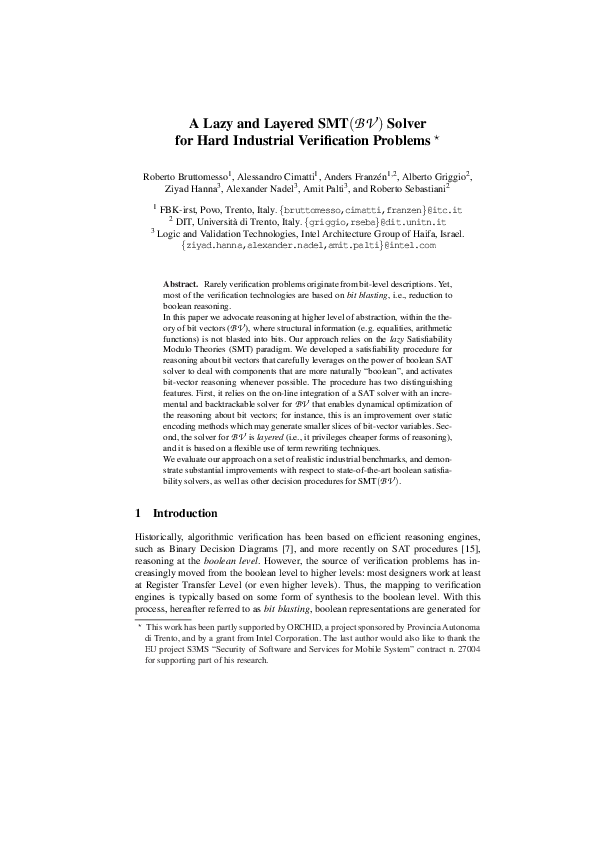 (PDF) A Lazy and Layered SMT (BV) Solver for Hard Industrial ...