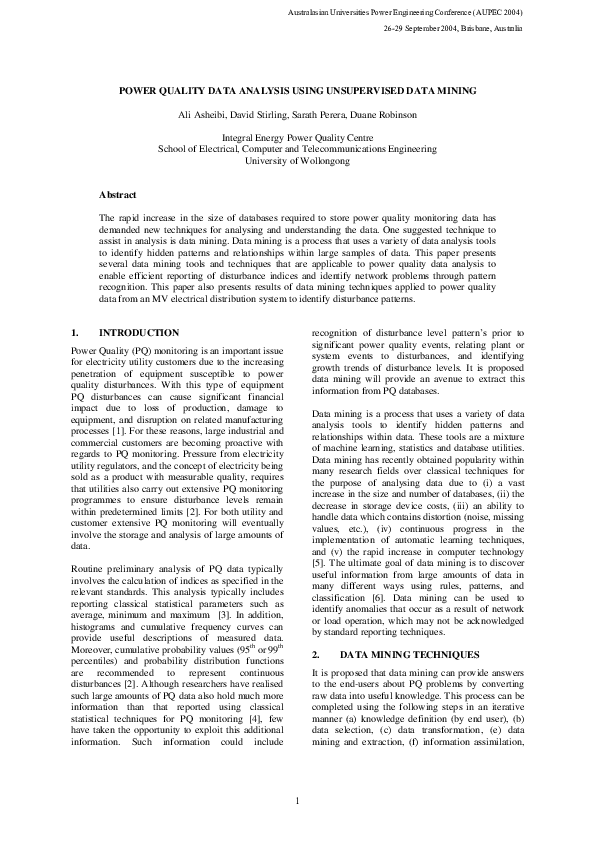 (PDF) POWER QUALITY DATA ANALYSIS USING UNSUPERVISED DATA MINING Ali
