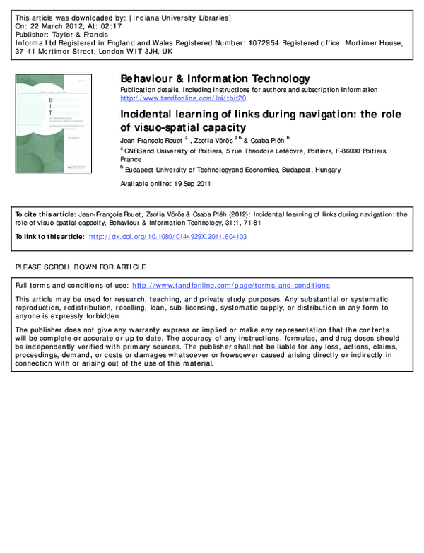 (PDF) Incidental learning of links during navigation: the role of visuo ...