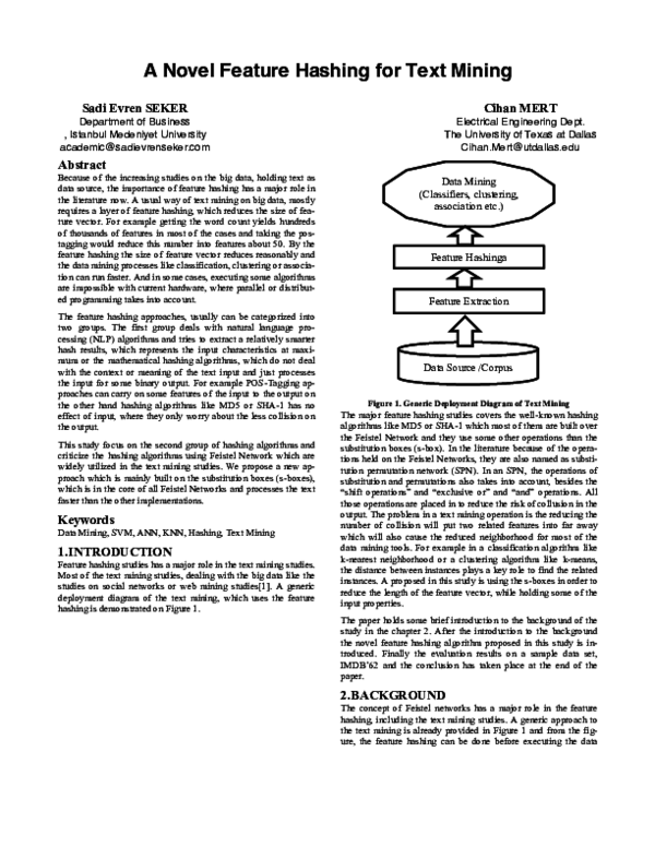 (PDF) A Novel Feature Hashing for Text Mining