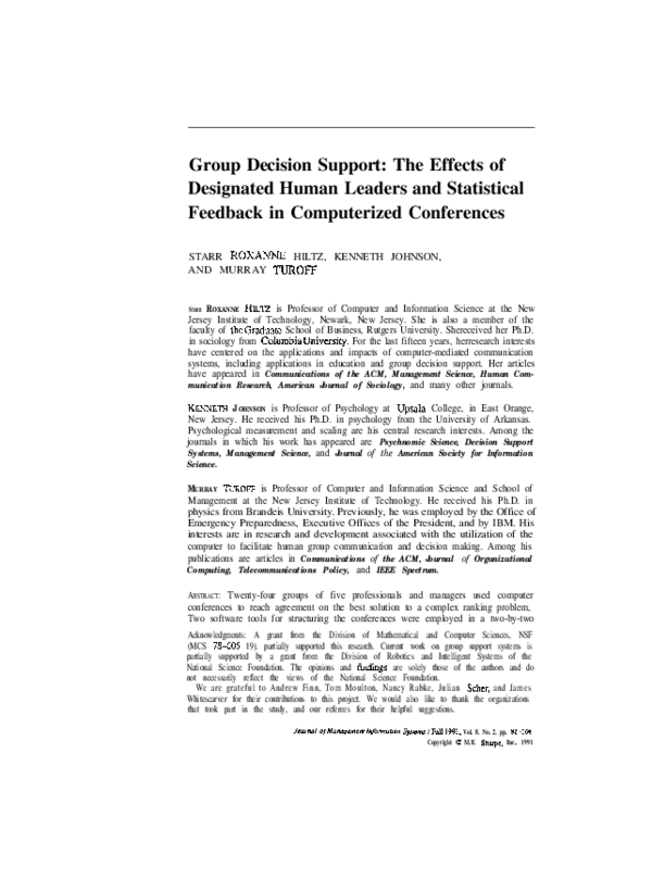 (PDF) Group decision support: The effects of designated human leaders ...