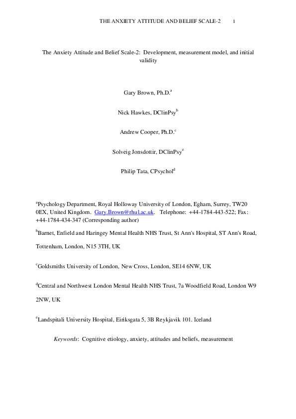 (PDF) The Anxiety Attitude and Belief Scale-2: Development, Measurement ...