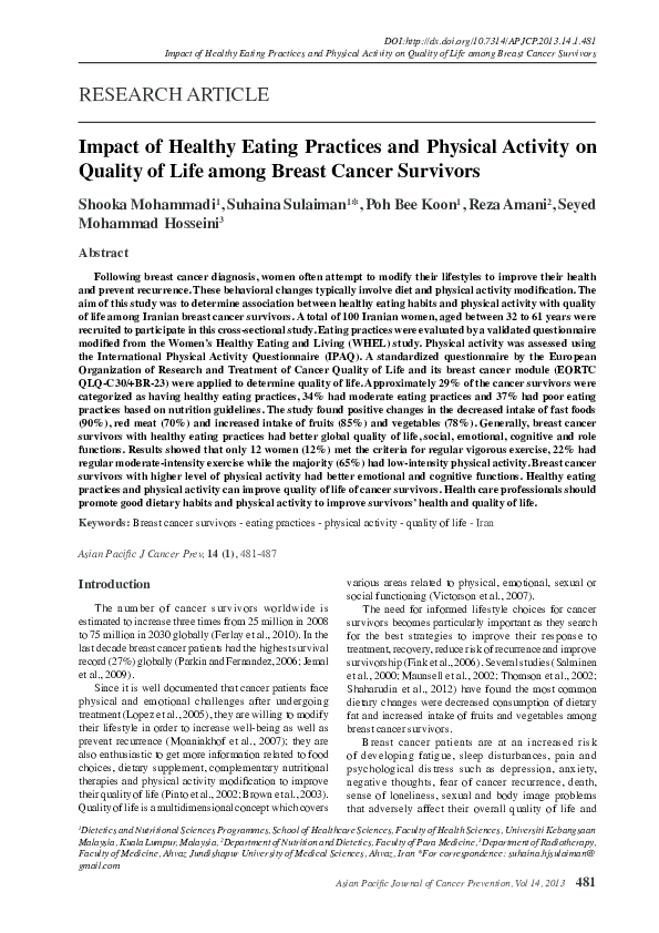 (PDF) Impact of healthy eating practices and physical activity on ...